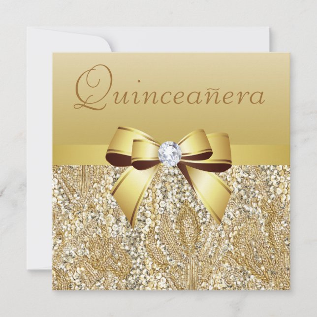 Invitación Secuencias de oro, Quinceañera de brillantes y dia (Anverso)