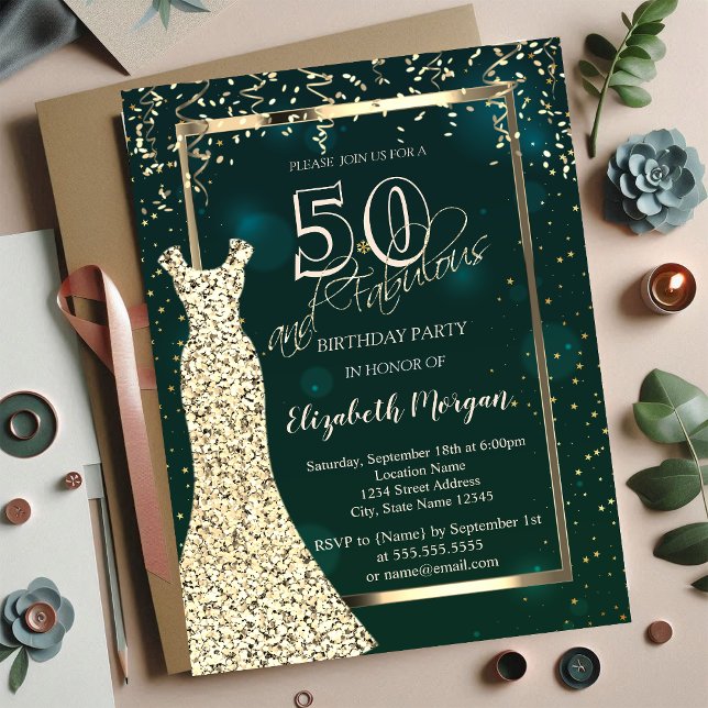 Invitación Secuencias de oro se visten de verde 50 cumpleaños (Subido por el creador)