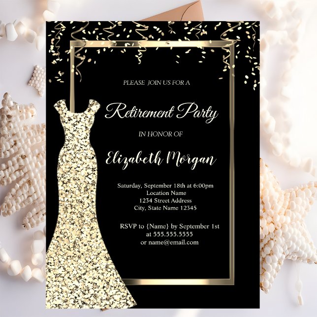 Invitación Secuencias de oro Vestir Fiesta de Jubilación Negr (Subido por el creador)