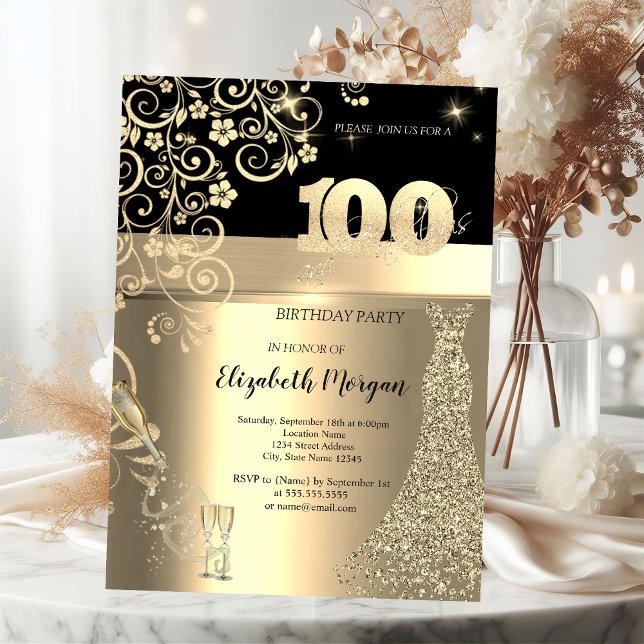 Invitación Secuencias de oro Vestir Flores de Vidrio 100 cump (Subido por el creador)
