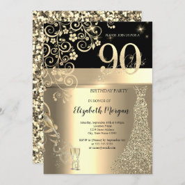 Invitación Secuencias de oro Vestir Flores de Vidrio 90 cumpl