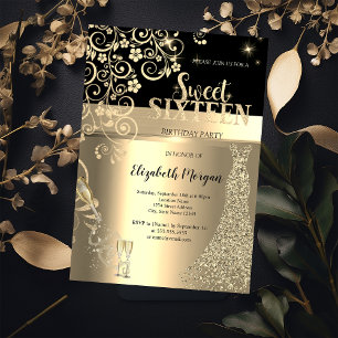 Invitación Secuencias de oro Vestir Flores de vidrio Dulce 16