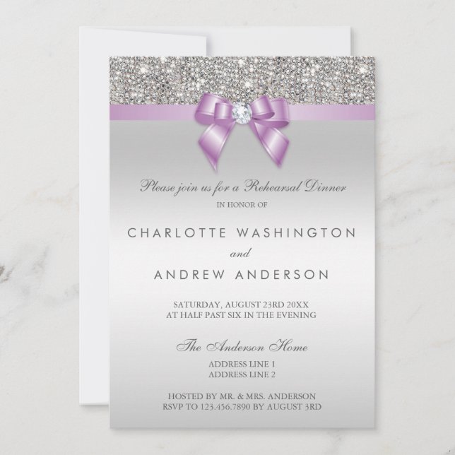 Invitación Secuencias de plata Ensayo de Boda de ciruelas de  (Anverso)