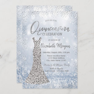 Invitación Secuencias de plata vestir Confetti Bokeh Quinceañ