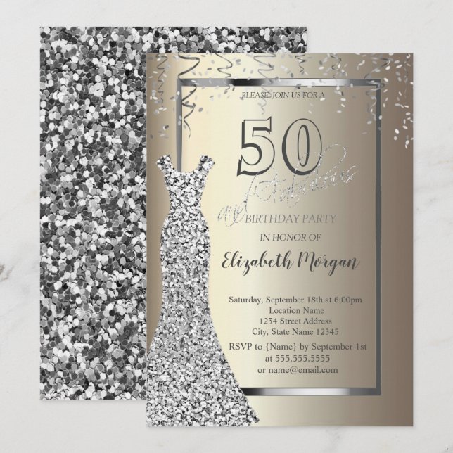 Invitación Secuencias de Plata Vestir Oro 50 cumpleaños (Anverso / Reverso)