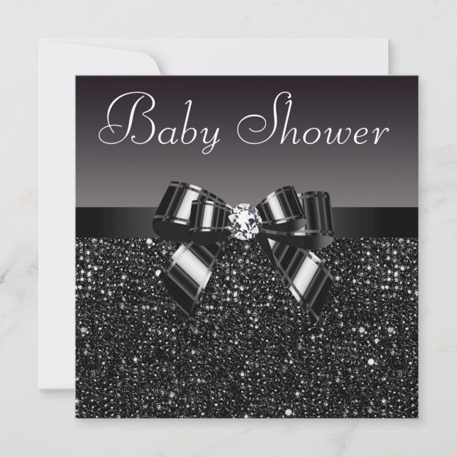 Invitación Secuencias en negro impresas, Baby Shower en blanc (Anverso)