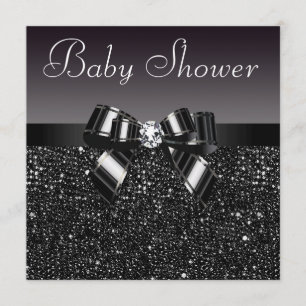 Invitación Secuencias en negro impresas, Baby Shower en blanc