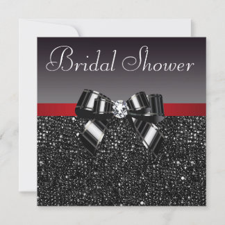 Invitación Secuencias negras Diamante Bow Red Bridal Shower