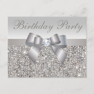 Invitación Secuencias plateadas impresas, cumpleaños Bow y Di
