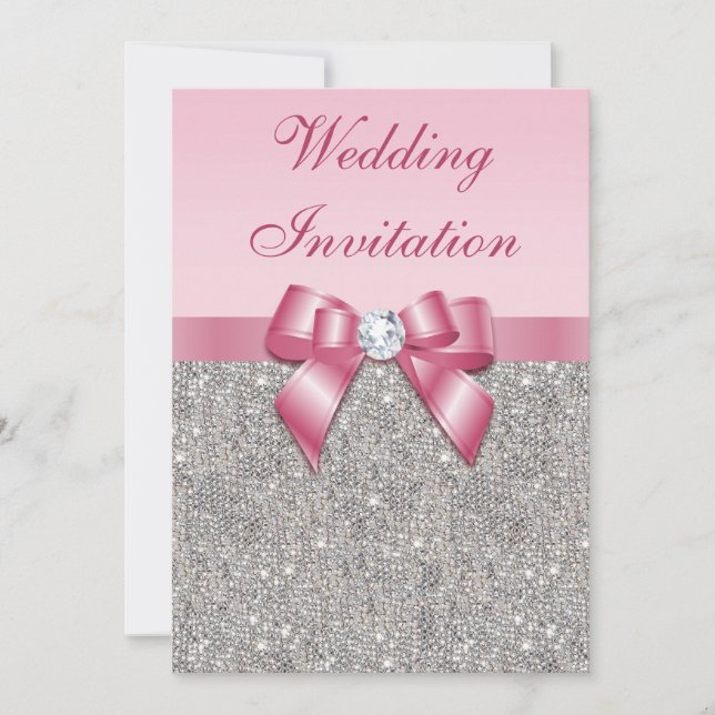 Invitación Secuencias plateadas impresas y Boda de arco rosad (Anverso)