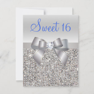 Invitación Secuencias plateadas y Bow Blue Textos reales Dulc