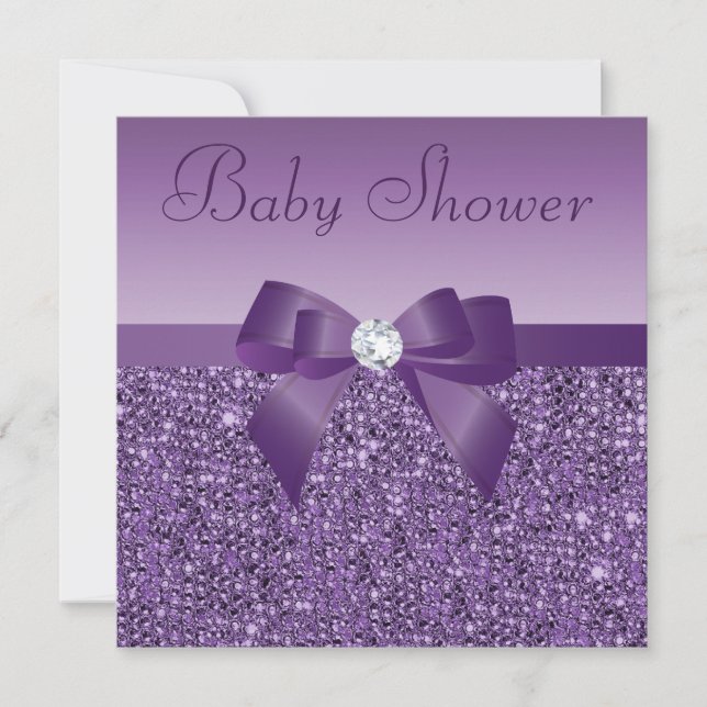 Invitación Secuencias Purple Printins Bow & Diamond Baby Show (Anverso)
