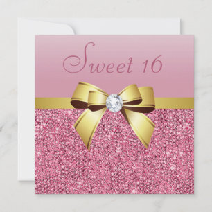 Invitación Secuencias rosadas, dorada y dulce de diamante 16