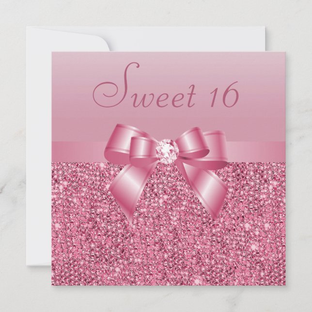 Invitación Secuencias rosas, dulce de amarre y diamante 16 (Anverso)