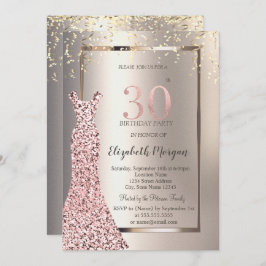 Invitación Secuins Rosa Oro Vestido marfil 30 cumpleaños
