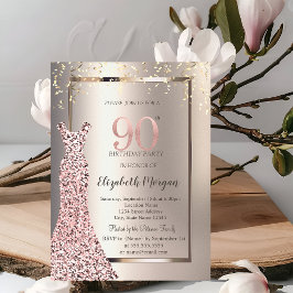 Invitación Secuins Rosa Oro Vestido marfil 90 cumpleaños