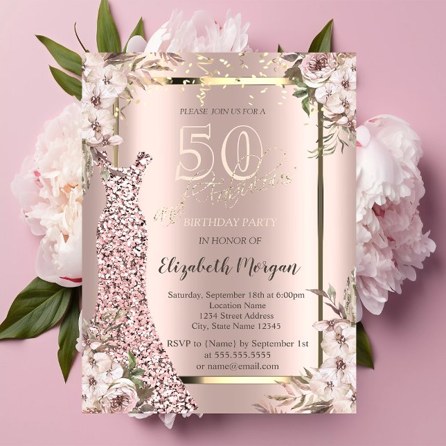 Invitación Secuins Vestido Rosa Oro 50 cumpleaños (Subido por el creador)