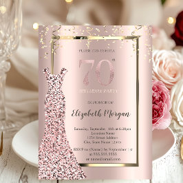 Invitación Secuins Vestido Rosa Oro 70 cumpleaños