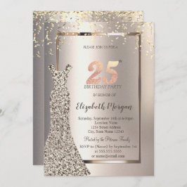 Invitación Secuins Vestir Confetti Marfil 25 cumpleaños