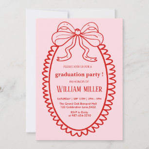 Invitación Secundaria Ilustrada a Mano Rosa y Rojo Graduada