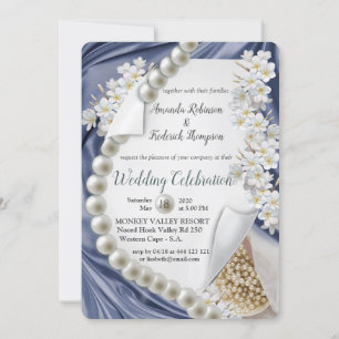 Invitación Seda azul y Marfil Pearls Boda