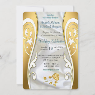 Invitación Seda blanca lujosa y fluida y rosas blancas.