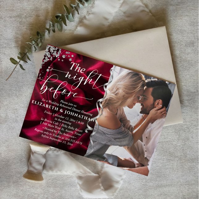 Invitación Seda Borgoña La Noche Antes De La Cena Del Ensayo (Subido por el creador)