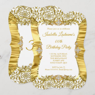 Invitación Seda Damask Oro Blanco Cumpleaños Fiesta Diamante