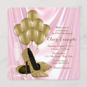 Invitación Seda de Fiesta de Cumpleaños Rosa y Dorado para Mu