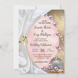 Invitación Seda de marfil, encaje de oro y perlas y mármol