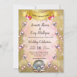 Invitación Seda de marfil, encaje de oro y perlas y mármol