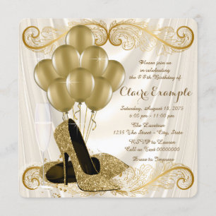 Invitación Seda glamour de cumpleaños para mujer marfil y dor