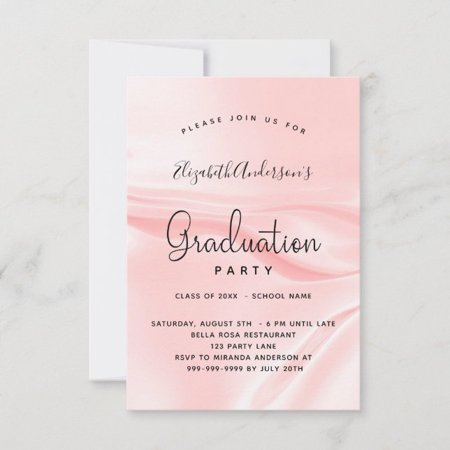 Invitación Seda satinada rosada del partido de graduación (Anverso)