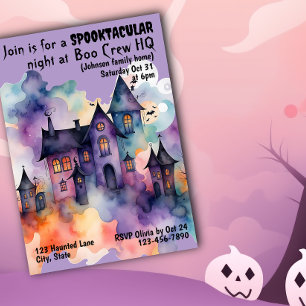 Invitación Sede de Boo Crew Hauned House Halloween