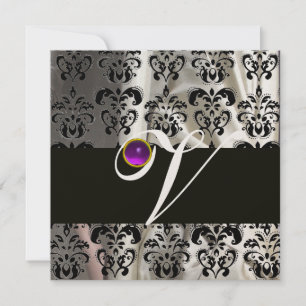 INVITACIÓN SEDOS DE SEDA NEGRO BLANCO MONOGRAMA PÚRPURA AMATI