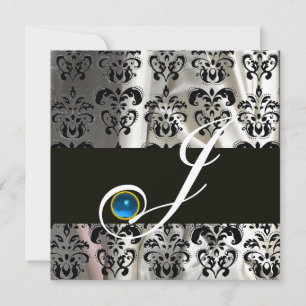 INVITACIÓN SEDOS DE SEDA NEGRO BLANCO MONOGRAMA ZAFIRO AZUL