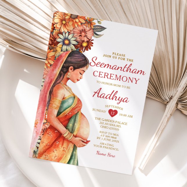 Invitación Seemantham India Baby Shower Valaikappu Madre (Subido por el creador)