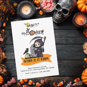 Invitación Segador Cuervo Negro Cementerio Niños Halloween
