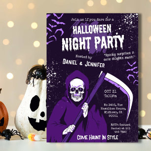 Invitación Segador de Halloween Fiesta Nocturna Morado Espelu