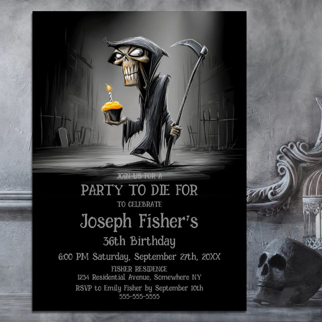 Invitación Segador divertido con pastel de cumpleaños (Subido por el creador)
