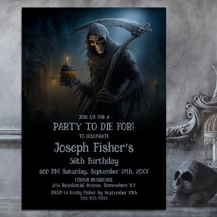 Invitación Segador Siniestro con Fiesta de Cumpleaños de Cupc