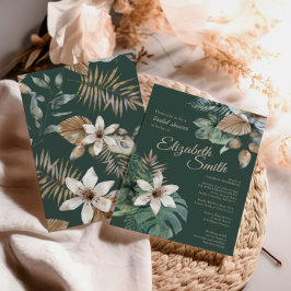 Invitación Segle Bridal Shower | Diseño Tropical de Oro Verde