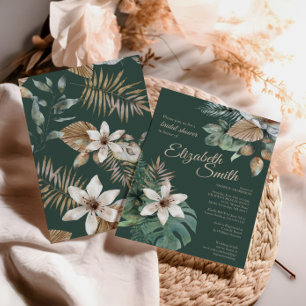 Invitación Segle Bridal Shower   Diseño Tropical de Oro Verde