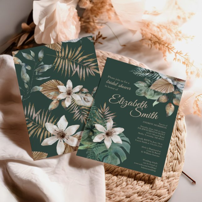 Invitación Segle Bridal Shower | Diseño Tropical de Oro Verde (Subido por el creador)