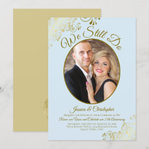 Invitación Seguimos Haciendo Polvo Azul y Oro Boda Vow Renova