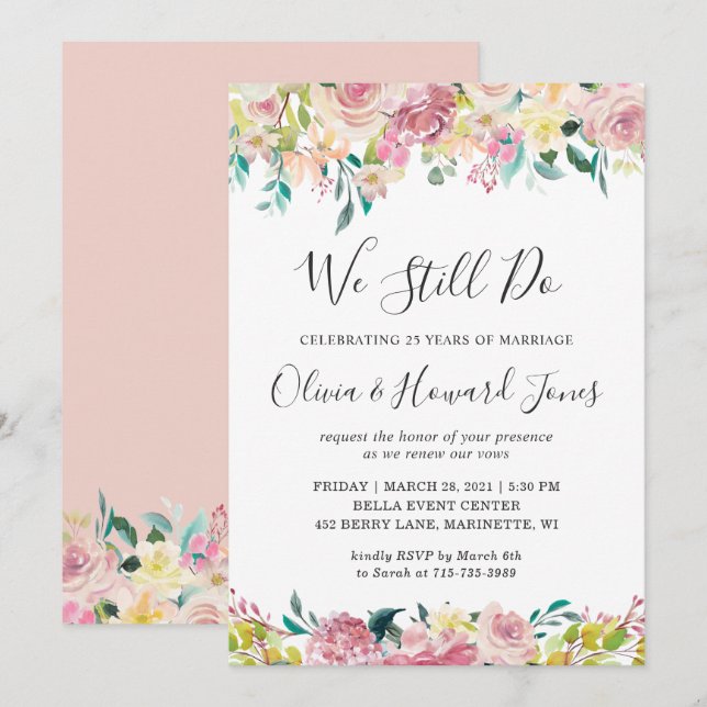 Invitación Seguimos Jurando Renovación Pastel Moda Rubor Flor (Anverso / Reverso)