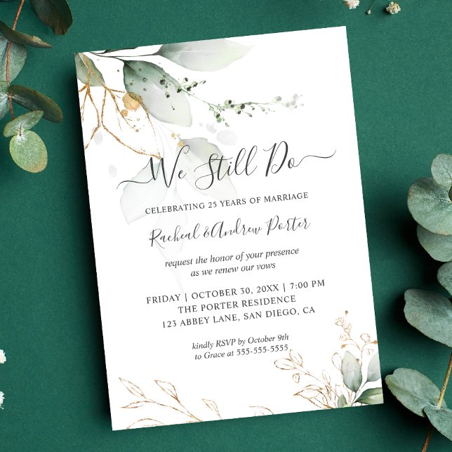 Invitación Seguimos prometiendo oro verde para el aniversario ("We Still Do" Wedding Anniversary Suite)