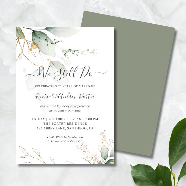 Invitación Seguimos prometiendo oro verde para el aniversario ("We Still Do" Wedding Anniversary Invitation)