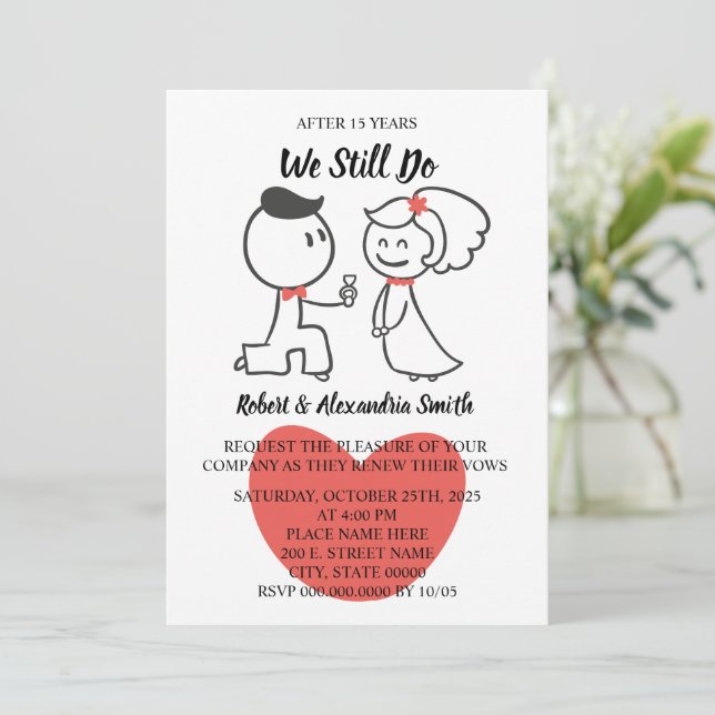 Invitación Seguimos Renovando el Aniversario Boda (Anverso de pie)