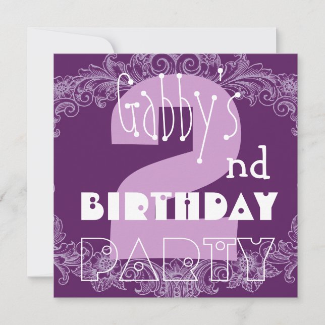 Invitación Segunda bebé número grande rosa y morado (Anverso)